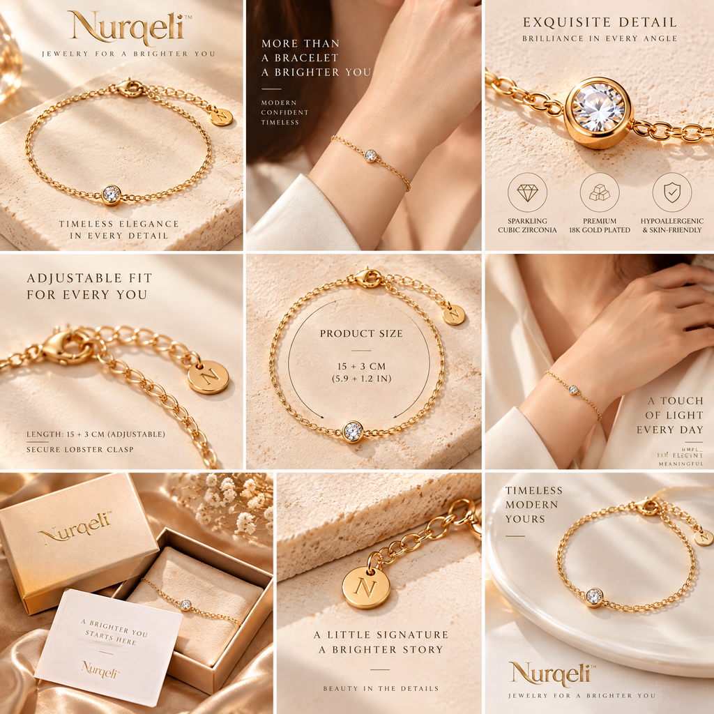 Nurqeli Gold-Tone Solitaire Crystal Chain Bracelet view 2