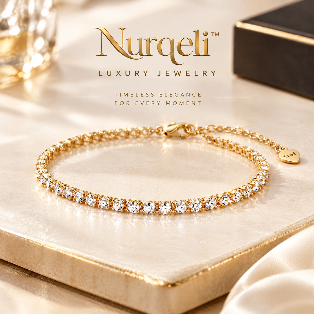 Nurqeli Gold-Tone Round Crystal Tennis Bracelet, view 1