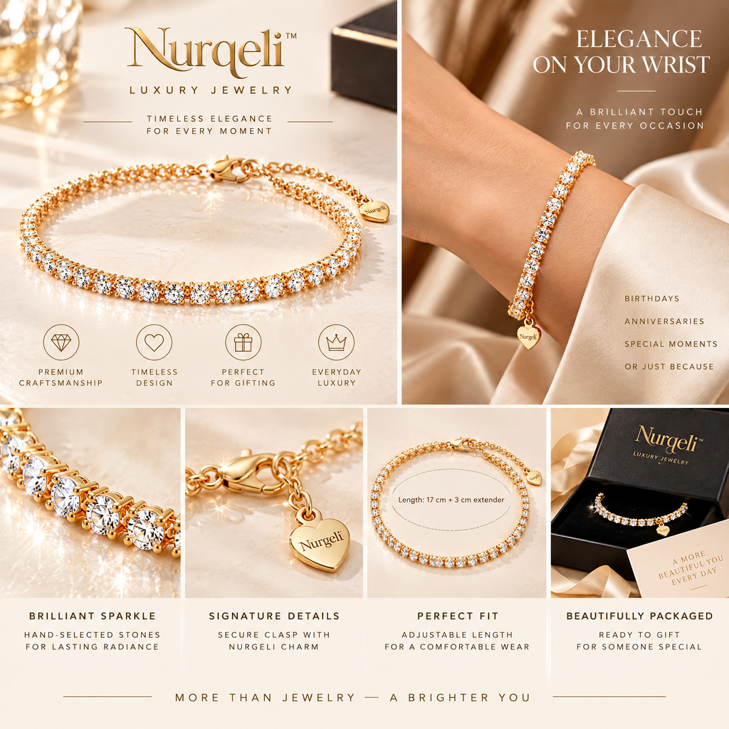 Nurqeli Gold-Tone Round Crystal Tennis Bracelet, view 2