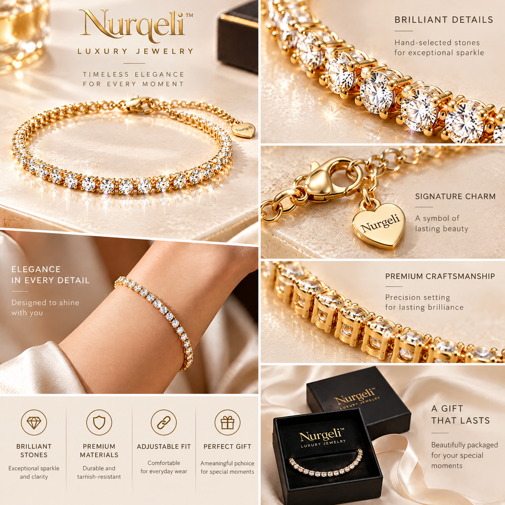 Nurqeli Gold-Tone Round Crystal Tennis Bracelet, view 3