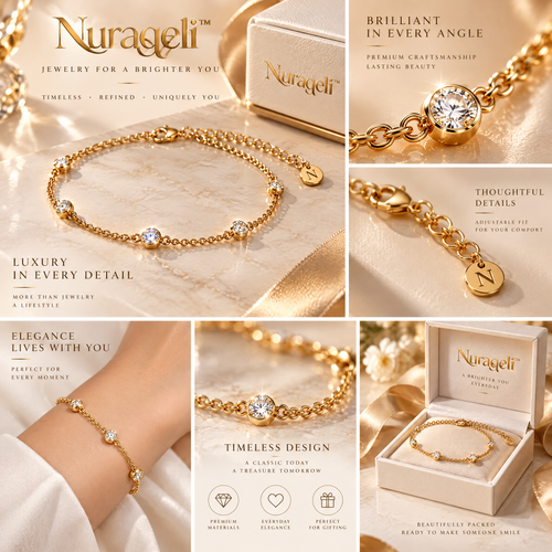 Nurqeli Gold-Tone Five-Stone Bezel Crystal Bracelet, view 2