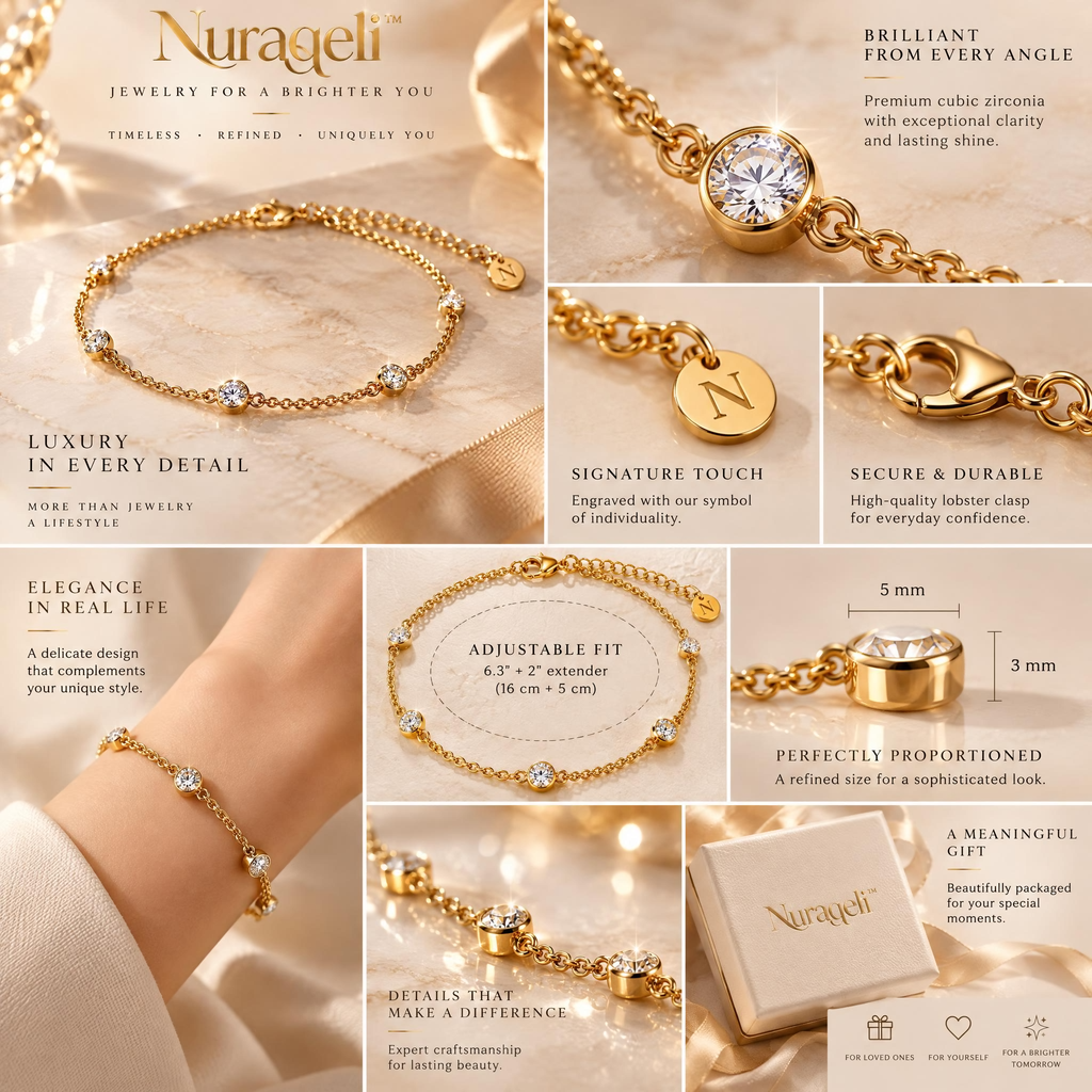 Nurqeli Gold-Tone Five-Stone Bezel Crystal Bracelet, view 3