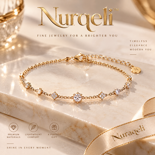 Nurqeli Gold-Tone Floral Crystal Station Bracelet, view 1