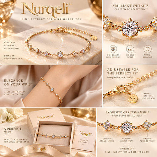 Nurqeli Gold-Tone Floral Crystal Station Bracelet, view 2