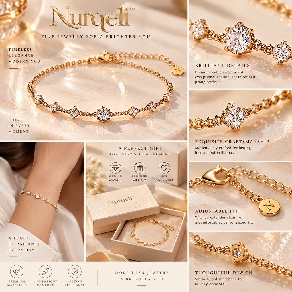 Nurqeli Gold-Tone Floral Crystal Station Bracelet, view 3