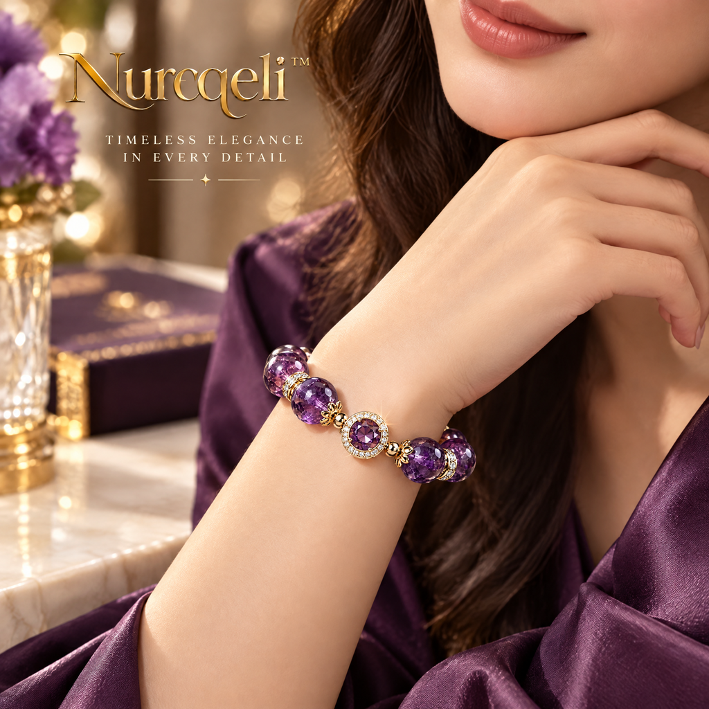 Nurqeli Purple Amethyst-Style Bead Bracelet with Crystal Accent, view 4