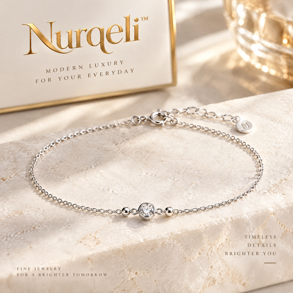Nurqeli Silver-Tone Solitaire Crystal & Bead Bracelet view 1