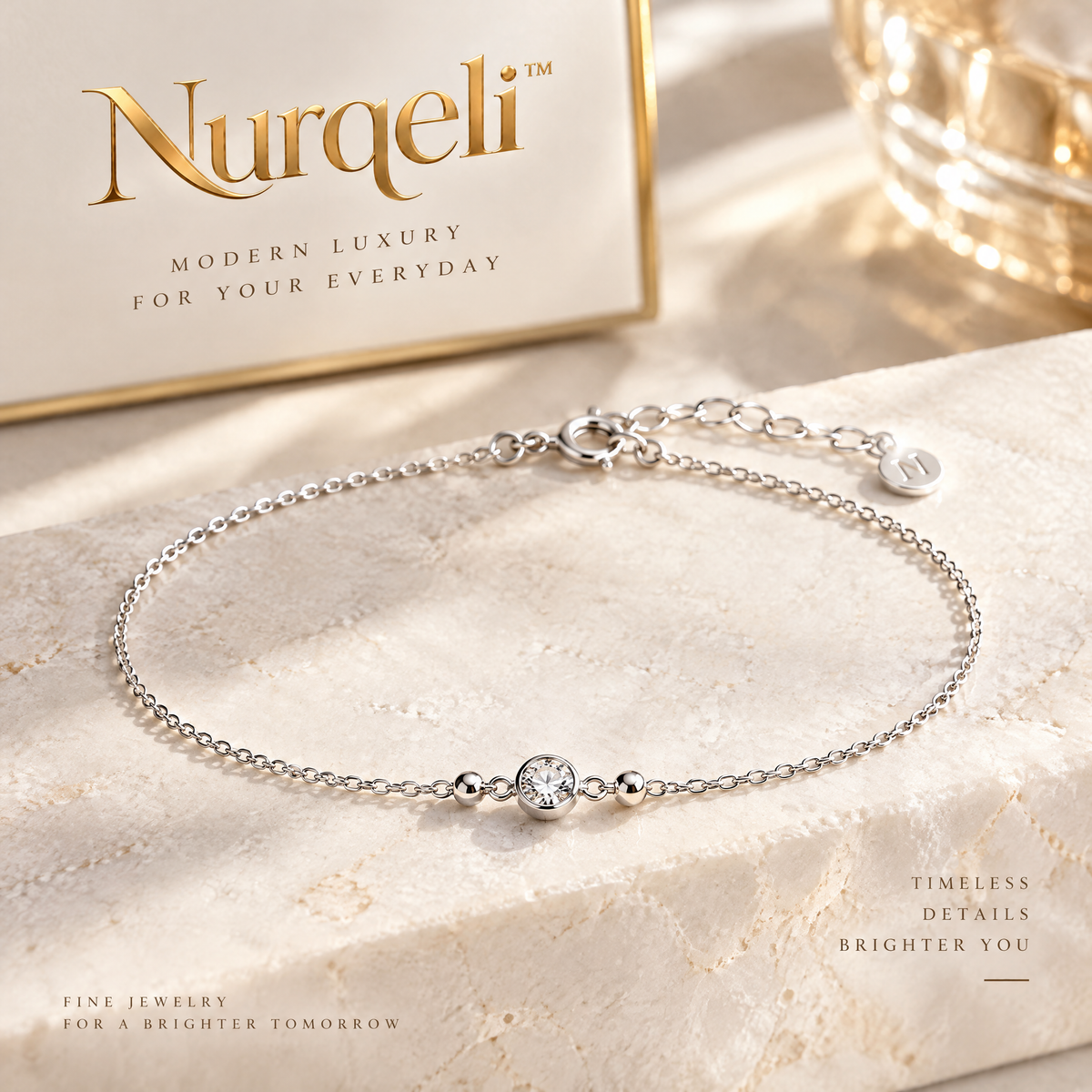 Nurqeli Silver-Tone Solitaire Crystal & Bead Bracelet view 1