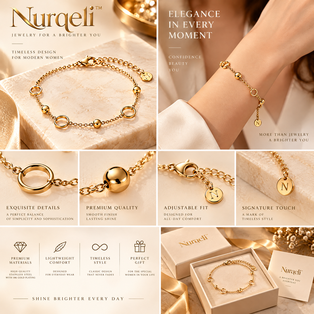 Nurqeli Gold-Tone Open Circle & Bead Chain Bracelet, view 2