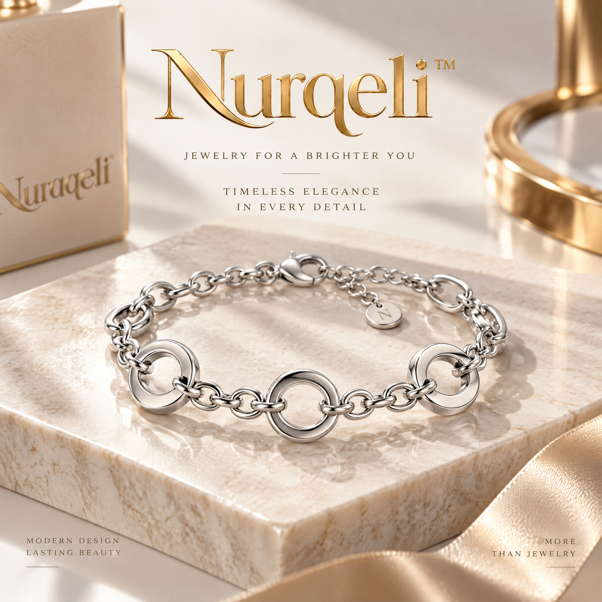Nurqeli Silver-Tone Chunky Open Circle Link Bracelet, view 1
