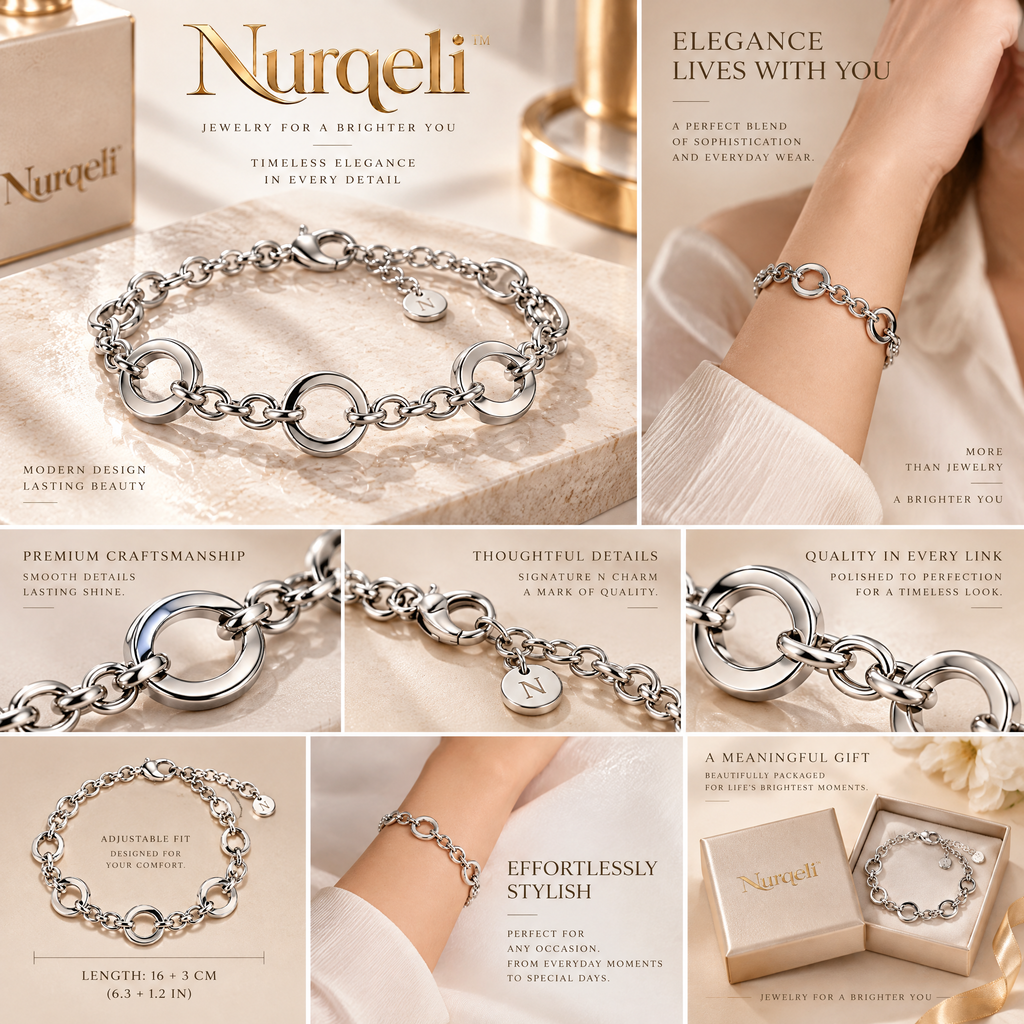 Nurqeli Silver-Tone Chunky Open Circle Link Bracelet, view 2