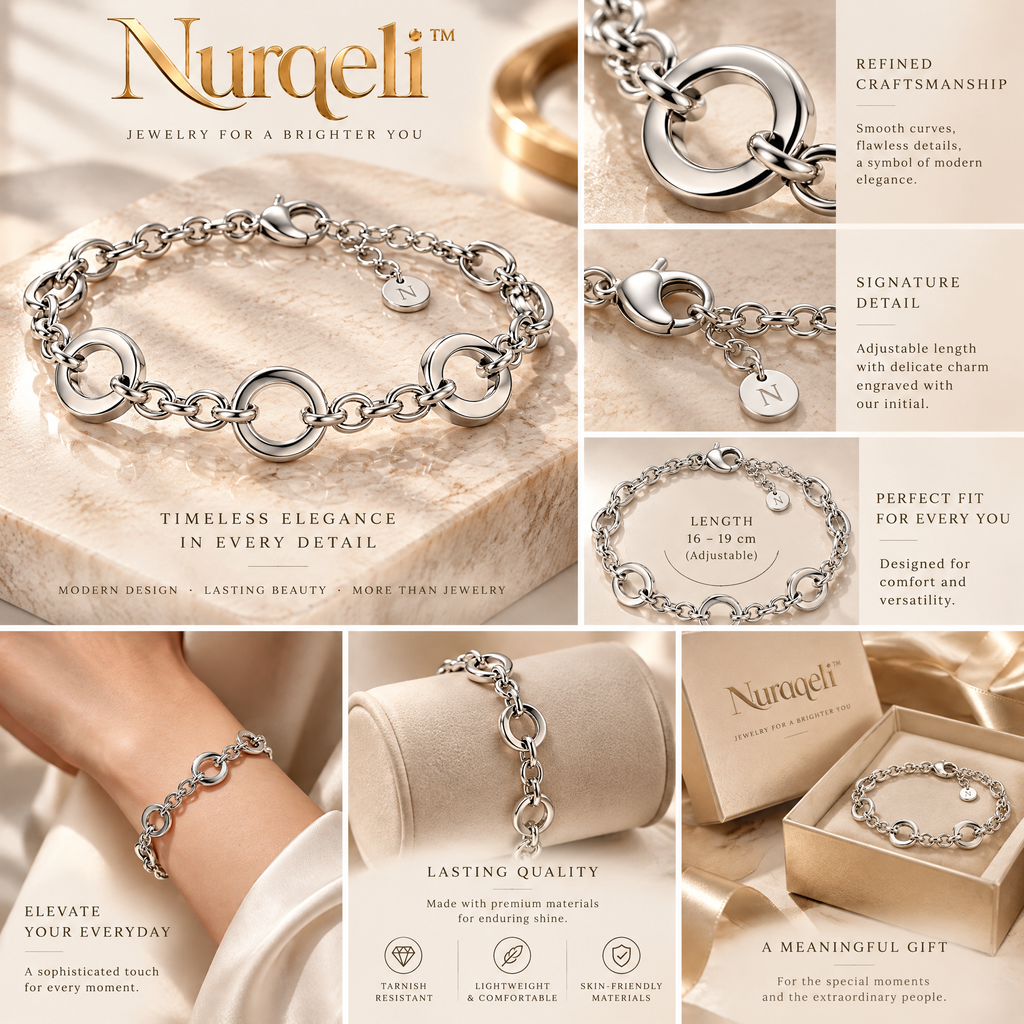 Nurqeli Silver-Tone Chunky Open Circle Link Bracelet, view 3