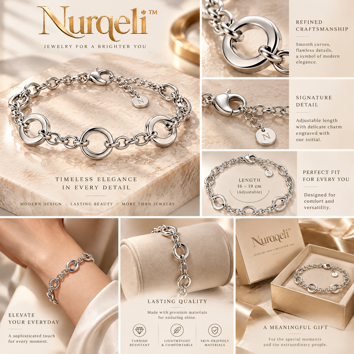Nurqeli Silver-Tone Chunky Open Circle Link Bracelet, view 3