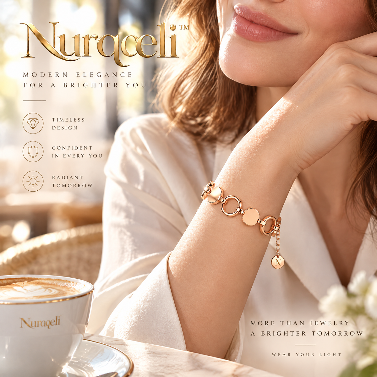 Nurqeli Rose Gold-Tone Circle & Disc Link Bracelet, view 4