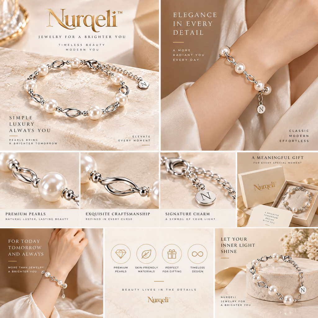 Nurqeli White Pearl-Style & Silver-Tone Twist Link Bracelet, view 2